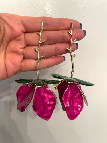 گوشواره گل اویز سرخابی