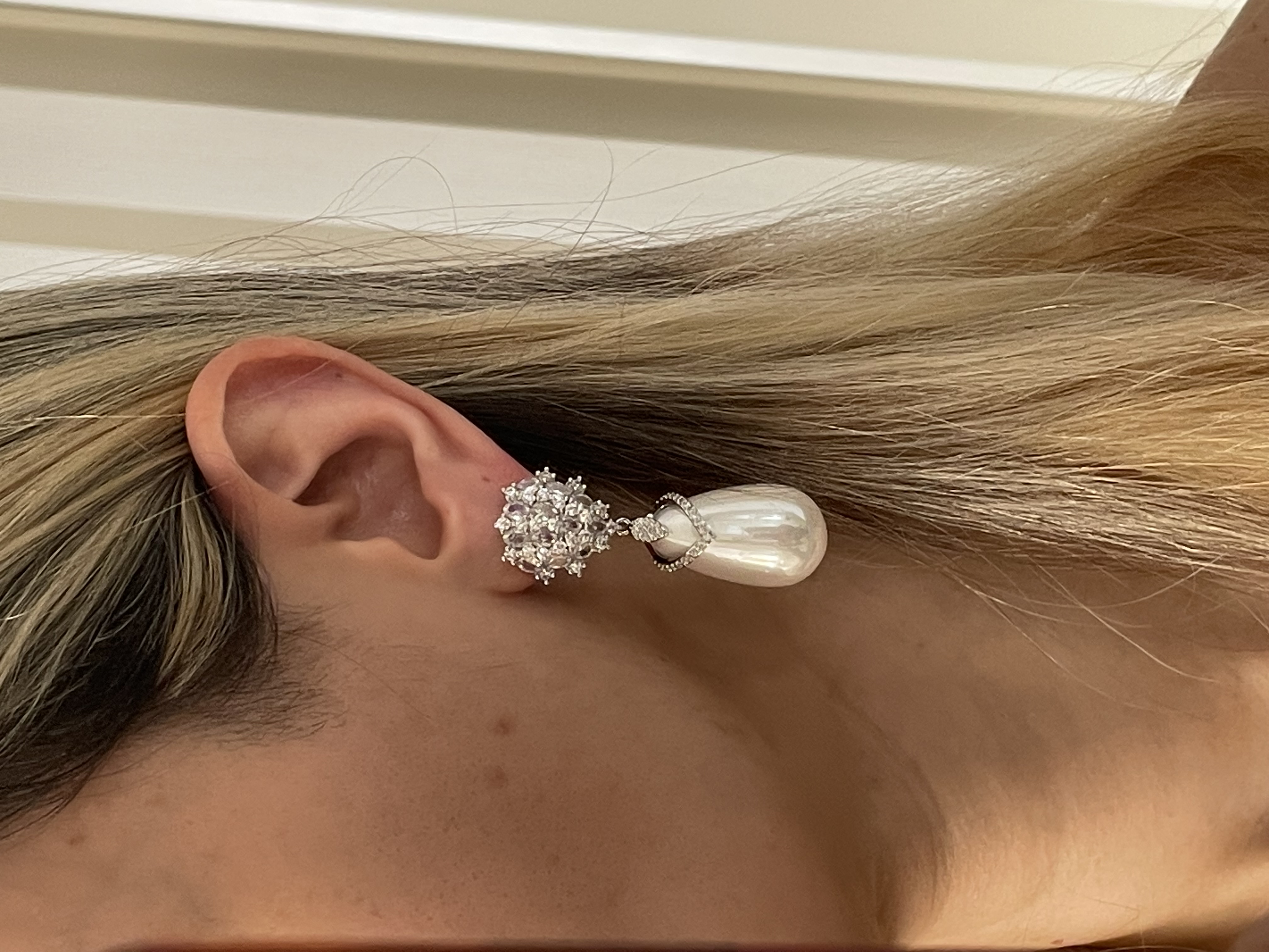 گوشواره اشکی مرواریدی جواهری - استوک